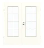 Frontansicht von GARANT Doppelflügeltür inkl. Zarge U11026SD Kristallweiß GHK08 mit Lichtausschnitt LA-DIN Sprosse SP1