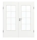 Frontansicht von GARANT Doppelflügeltür inkl. Zarge U11209SD Edelweiß GHK08 mit Lichtausschnitt LA-DIN Sprosse SP1