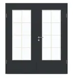 Frontansicht von GARANT Doppelflügeltür inkl. Zarge U12000SD Vulkanschwarz GHK08 mit Lichtausschnitt LA-DIN Sprosse SP1