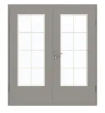 Frontansicht von GARANT Doppelflügeltür inkl. Zarge U12115SD Platingrau GHK08 mit Lichtausschnitt LA-DIN Sprosse SP1