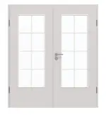 Frontansicht von GARANT Doppelflügeltür inkl. Zarge U12188SD Lichtgrau GHK08 mit Lichtausschnitt LA-DIN Sprosse SP1