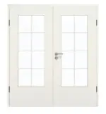 Frontansicht von GARANT Doppelflügeltür inkl. Zarge Weiß Struktur Premium CPL mit Lichtausschnitt LA-DIN Sprosse SP1