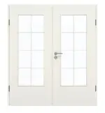 Frontansicht von GARANT Doppelflügeltür inkl. Zarge Weiß Struktur Premium GCK08 mit Lichtausschnitt LA-DIN Sprosse SP1