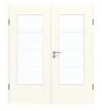 Frontansicht von GARANT Doppelflügeltür inkl. Zarge 0105-60 Pearl White CPL mit Lichtausschnitt LA-DIN Sprosse SP10