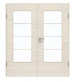 Frontansicht von GARANT Doppelflügeltür inkl. Zarge Quer Authentic Perl GCK08 mit Lichtausschnitt LA-DIN Sprosse SP10