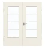 Frontansicht von GARANT Doppelflügeltür inkl. Zarge Weißlack 9010 mit Lichtausschnitt LA-DIN Sprosse SP10