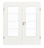 Frontansicht von GARANT Doppelflügeltür inkl. Zarge Weißlack 9016 GHK08 mit Lichtausschnitt LA-DIN Sprosse SP10