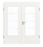 Frontansicht von GARANT Doppelflügeltür inkl. Zarge Weißlack 9016 mit Lichtausschnitt LA-DIN Sprosse SP10
