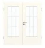 Frontansicht von GARANT Doppelflügeltür inkl. Zarge 0105-60 Pearl White CPL mit Lichtausschnitt LA-DIN Sprosse SP2