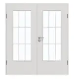 Frontansicht von GARANT Doppelflügeltür inkl. Zarge 0160-60 Silver Grey CPL mit Lichtausschnitt LA-DIN Sprosse SP2