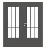 Frontansicht von GARANT Doppelflügeltür inkl. Zarge 10622-60 Ebony CPL mit Lichtausschnitt LA-DIN Sprosse SP2