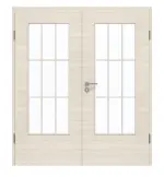 Frontansicht von GARANT Doppelflügeltür inkl. Zarge Quer Authentic Perl GCK08 mit Lichtausschnitt LA-DIN Sprosse SP2