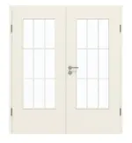 Frontansicht von GARANT Doppelflügeltür inkl. Zarge Weißlack 9010 mit Lichtausschnitt LA-DIN Sprosse SP2