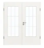 Frontansicht von GARANT Doppelflügeltür inkl. Zarge Weißlack 9016 mit Lichtausschnitt LA-DIN Sprosse SP2