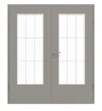 Frontansicht von GARANT Doppelflügeltür inkl. Zarge U12115SD Platingrau GHK08 mit Lichtausschnitt LA-DIN Sprosse SP2