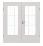 Frontansicht von GARANT Doppelflügeltür inkl. Zarge U12188SD Lichtgrau GHK08 mit Lichtausschnitt LA-DIN Sprosse SP2