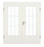 Frontansicht von GARANT Doppelflügeltür inkl. Zarge Weiß Struktur Premium GCK08 mit Lichtausschnitt LA-DIN Sprosse SP2