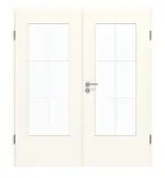Frontansicht von GARANT Doppelflügeltür inkl. Zarge 0105-60 Pearl White CPL mit Lichtausschnitt LA-DIN Sprosse SP4