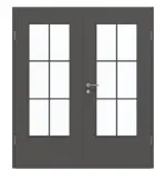 Frontansicht von GARANT Doppelflügeltür inkl. Zarge 10622-60 Ebony CPL mit Lichtausschnitt LA-DIN Sprosse SP4