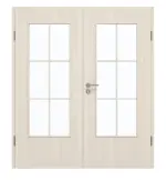 Frontansicht von GARANT Doppelflügeltür inkl. Zarge Authentic Perl CPL mit Lichtausschnitt LA-DIN Sprosse SP4