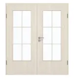 Frontansicht von GARANT Doppelflügeltür inkl. Zarge Authentic Perl GCK08 mit Lichtausschnitt LA-DIN Sprosse SP4