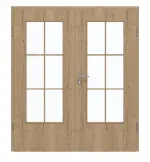 Frontansicht von GARANT Doppelflügeltür inkl. Zarge Authentic Risseiche GCK08 mit Lichtausschnitt LA-DIN Sprosse SP4