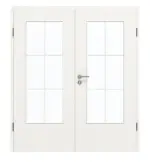 Frontansicht von GARANT Doppelflügeltür inkl. Zarge Quer Authentic Bianco CPL mit Lichtausschnitt LA-DIN Sprosse SP4