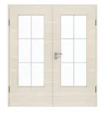 Frontansicht von GARANT Doppelflügeltür inkl. Zarge Quer Authentic Perl GCK08 mit Lichtausschnitt LA-DIN Sprosse SP4