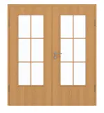 Frontansicht von GARANT Doppelflügeltür inkl. Zarge Eiche Premium CPL mit Lichtausschnitt LA-DIN Sprosse SP4