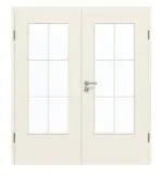 Frontansicht von GARANT Doppelflügeltür inkl. Zarge Weißlack 9010 mit Lichtausschnitt LA-DIN Sprosse SP4