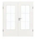 Frontansicht von GARANT Doppelflügeltür inkl. Zarge Weißlack 9016 mit Lichtausschnitt LA-DIN Sprosse SP4