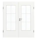 Frontansicht von GARANT Doppelflügeltür inkl. Zarge U11209SD Edelweiß GHK08 mit Lichtausschnitt LA-DIN Sprosse SP4