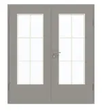 Frontansicht von GARANT Doppelflügeltür inkl. Zarge U12115SD Platingrau GHK08 mit Lichtausschnitt LA-DIN Sprosse SP4