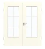 Frontansicht von GARANT Doppelflügeltür inkl. Zarge W980ST15 Platinweiß GHK08 mit Lichtausschnitt LA-DIN Sprosse SP4