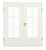 Frontansicht von GARANT Doppelflügeltür inkl. Zarge Weiß Struktur Premium CPL mit Lichtausschnitt LA-DIN Sprosse SP4