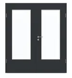 Frontansicht von GARANT Doppelflügeltür inkl. Zarge U12000SD Vulkanschwarz GHK08 mit Lichtausschnitt LA-DIN