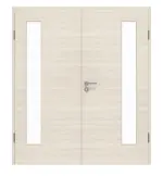 Frontansicht von GARANT Doppelflügeltür inkl. Zarge Quer Authentic Perl GCK08 mit Lichtausschnitt LA-4 bandseitig