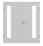 Frontansicht von GARANT Doppelflügeltür inkl. Zarge D92-60 Dove Grey Resopal mit Lichtausschnitt LA-4 bandseitig