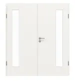 Frontansicht von GARANT Doppelflügeltür inkl. Zarge Weißlack 9016 mit Lichtausschnitt LA-4 bandseitig