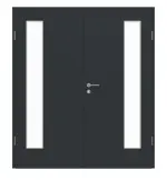 Frontansicht von GARANT Doppelflügeltür inkl. Zarge U12000SD Vulkanschwarz GHK08 mit Lichtausschnitt LA-4 bandseitig