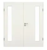 Frontansicht von GARANT Doppelflügeltür inkl. Zarge Weiß Struktur Premium GCK08 mit Lichtausschnitt LA-4 bandseitig