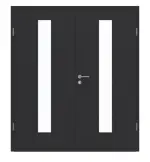 Frontansicht von GARANT Doppelflügeltür inkl. Zarge Matt RAL 9005 G-TEC mit Lichtausschnitt LA-4 mittig