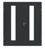 Frontansicht von GARANT Doppelflügeltür inkl. Zarge U12000SD Vulkanschwarz GHK08 mit Lichtausschnitt LA-4 mittig
