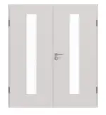 Frontansicht von GARANT Doppelflügeltür inkl. Zarge U12188SD Lichtgrau GHK08 mit Lichtausschnitt LA-4 mittig