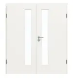 Frontansicht von GARANT Doppelflügeltür inkl. Zarge Weißlack 9016 mit Lichtausschnitt LA-4 schlossseitig