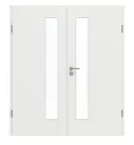 Frontansicht von GARANT Doppelflügeltür inkl. Zarge Matt Weißlack 9016 G-TEC mit Lichtausschnitt LA-4 schlossseitig