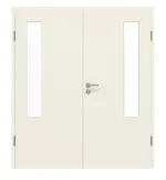 Frontansicht von GARANT Doppelflügeltür inkl. Zarge Weißlack 9010 mit Lichtausschnitt LA-5 bandseitig