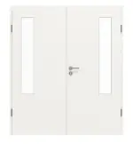 Frontansicht von GARANT Doppelflügeltür inkl. Zarge Weißlack 9016 GHK08 mit Lichtausschnitt LA-5 bandseitig