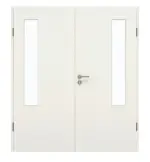 Frontansicht von GARANT Doppelflügeltür inkl. Zarge Weiß Struktur Premium GCK08 mit Lichtausschnitt LA-5 bandseitig