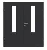 Frontansicht von GARANT Doppelflügeltür inkl. Zarge Matt RAL 9005 G-TEC mit Lichtausschnitt LA-5 mittig